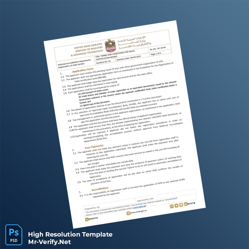 Editable United Arab Emirates National Accreditation Department Halal Certification Terms and Conditions Document Template in Word and PD 4 page Editable United Arab Emirates National Accreditation Department Halal Certification Terms and Conditions Document Template in Word and PD 4 page
