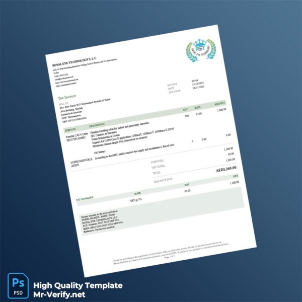 United Arab Emirates Royal Eye Technology LLC Invoice Template in Word and PDF formats United Arab Emirates Royal Eye Technology LLC Invoice Template in Word and PDF formats