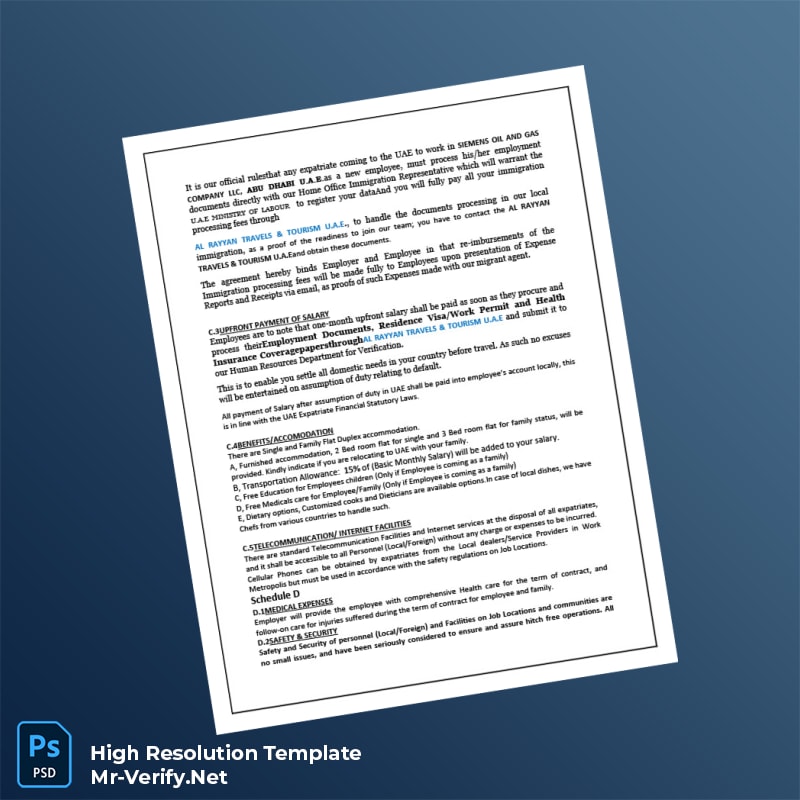 Editable United Arab Emirates Siemens Oil Gas Company LLC Employment Verification Letter Word and Pdf Template 5 page Editable United Arab Emirates Siemens Oil Gas Company LLC Employment Verification Letter Word and Pdf Template 5 page