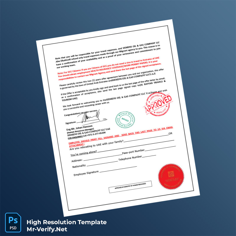 Editable United Arab Emirates Siemens Oil Gas Company LLC Employment Verification Letter Word and Pdf Template 5 page Editable United Arab Emirates Siemens Oil Gas Company LLC Employment Verification Letter Word and Pdf Template 5 page