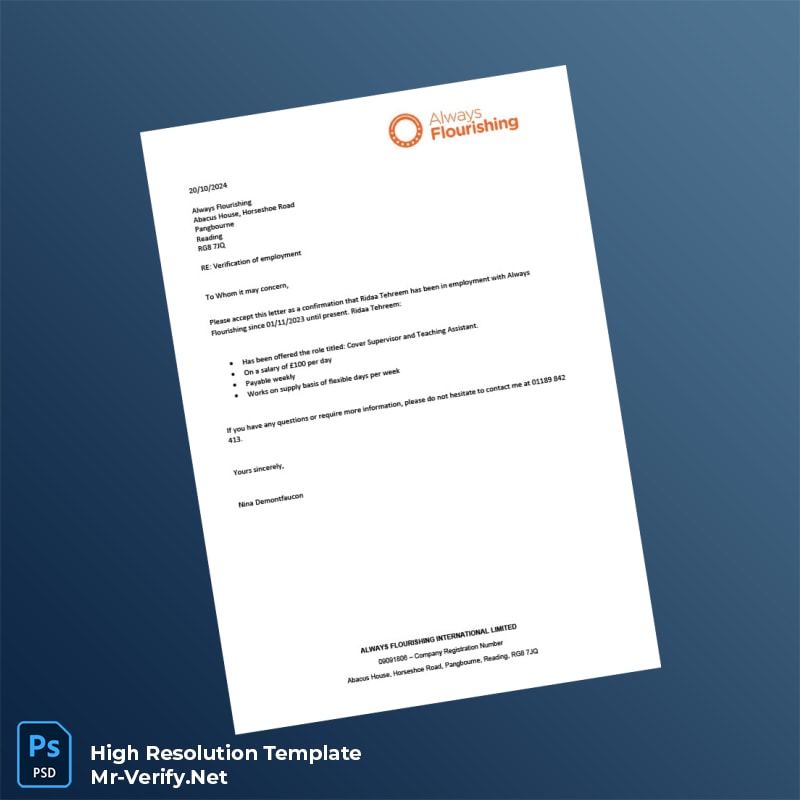 Editable United Kingdom Always Flourishing Employment Verification Letter Word and Pdf Template Editable United Kingdom Always Flourishing Employment Verification Letter Word and Pdf Template