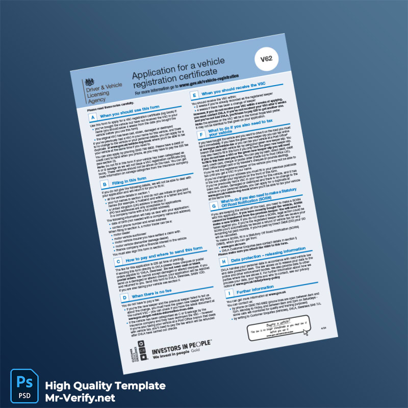 United Kingdom DVLA Application for a Registration Certificate Template in Word and PDF formats 2 page United Kingdom DVLA Application for a Registration Certificate Template in Word and PDF formats 2 page