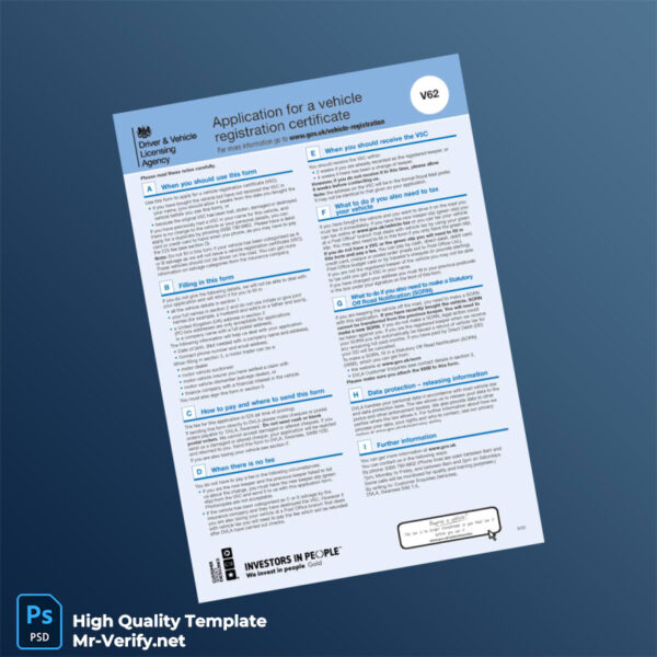 United Kingdom DVLA Registration Certificate Template in Word and PDF formats 2 page United Kingdom DVLA Registration Certificate Template in Word and PDF formats 2 page