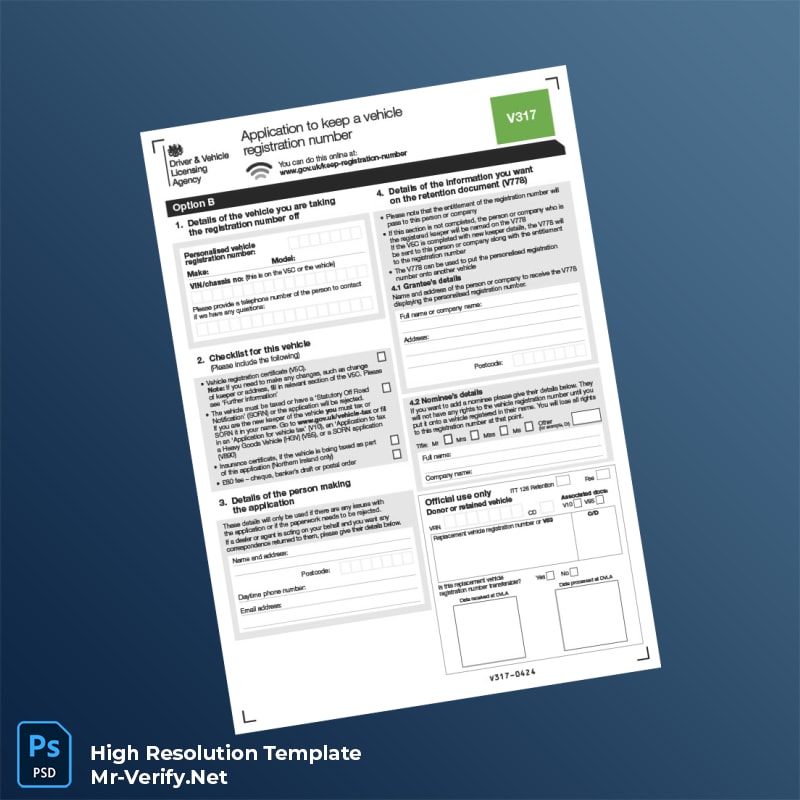 Editable United Kingdom DVLA Vehicle Registration Number Transfer Application Form Word and Pdf Template 4 page Editable United Kingdom DVLA Vehicle Registration Number Transfer Application Form Word and Pdf Template 4 page