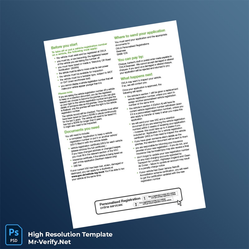 Editable United Kingdom DVLA Vehicle Registration Number Transfer Application Form Word and Pdf Template 4 page Editable United Kingdom DVLA Vehicle Registration Number Transfer Application Form Word and Pdf Template 4 page