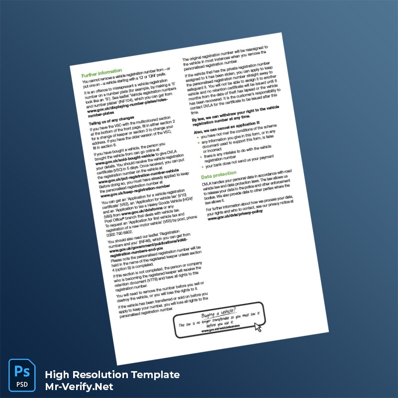 Editable United Kingdom DVLA Vehicle Registration Number Transfer Application Form Word and Pdf Template 4 page Editable United Kingdom DVLA Vehicle Registration Number Transfer Application Form Word and Pdf Template 4 page