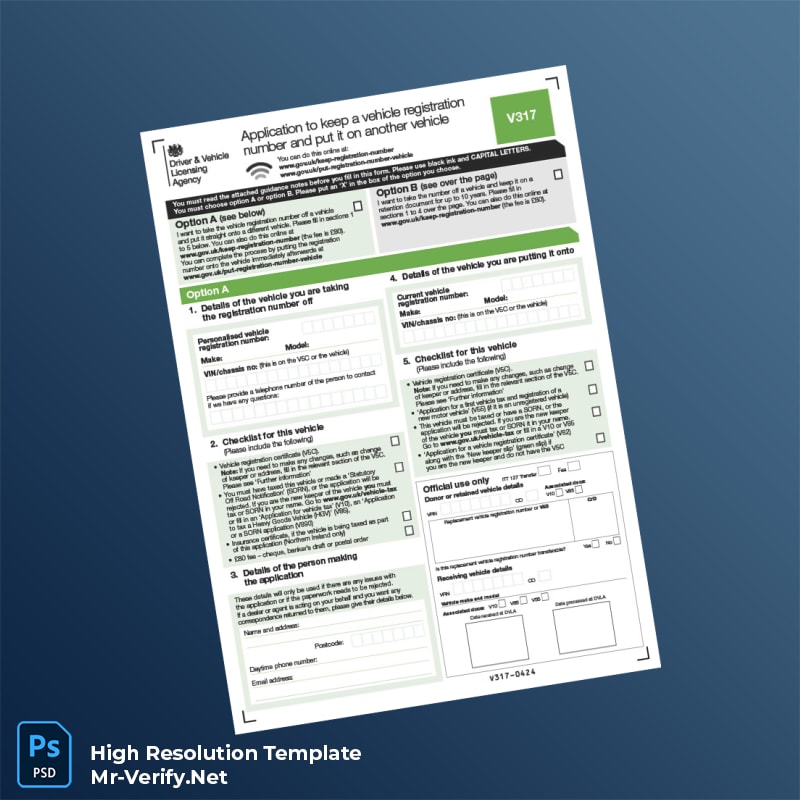 Editable United Kingdom DVLA Vehicle Registration Number Transfer Application Form Word and Pdf Template 4 page Editable United Kingdom DVLA Vehicle Registration Number Transfer Application Form Word and Pdf Template 4 page