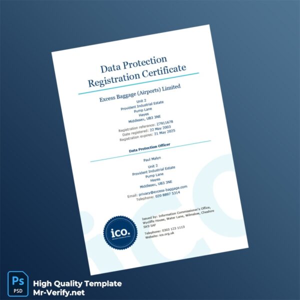 United Kingdom Information Commissioner s Office Data Protection Registration Certificate Template in Word and PDF formats United Kingdom Information Commissioner s Office Data Protection Registration Certificate Template in Word and PDF formats