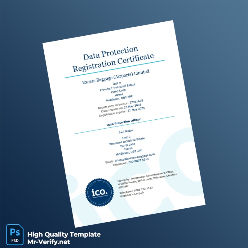 United Kingdom Information Commissioner s Office Data Protection Registration Certificate Template in Word and PDF formats United Kingdom Information Commissioner s Office Data Protection Registration Certificate Template in Word and PDF formats