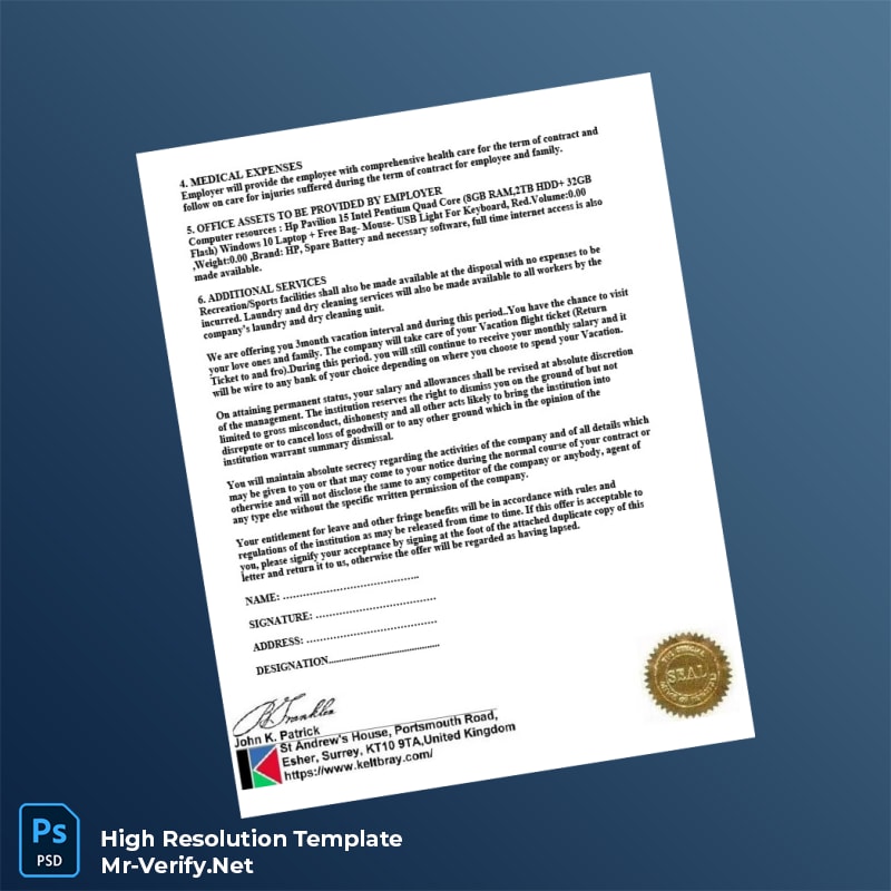 Editable United Kingdom Keltbray Employment Verification Letter Word and Pdf Template 2 page Editable United Kingdom Keltbray Employment Verification Letter Word and Pdf Template 2 page