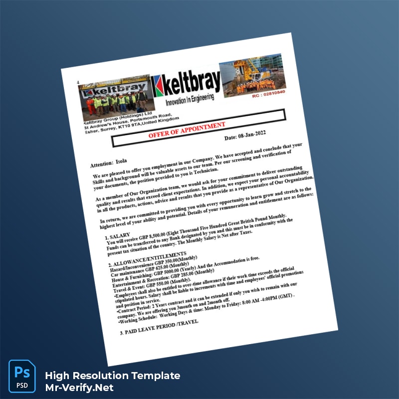 Editable United Kingdom Keltbray Group Appointment Confirmation Letter Word and Pdf Template 2 page Editable United Kingdom Keltbray Group Appointment Confirmation Letter Word and Pdf Template 2 page