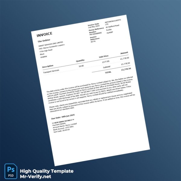 United Kingdom Smart Services DNS Limited Invoice Template in Word and PDF formats