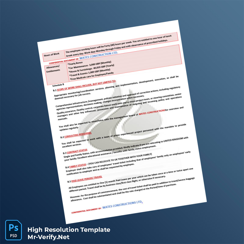 Editable United Kingdom Wates Construction Employment Verification Letter Word and Pdf Template 5 page Editable United Kingdom Wates Construction Employment Verification Letter Word and Pdf Template 5 page