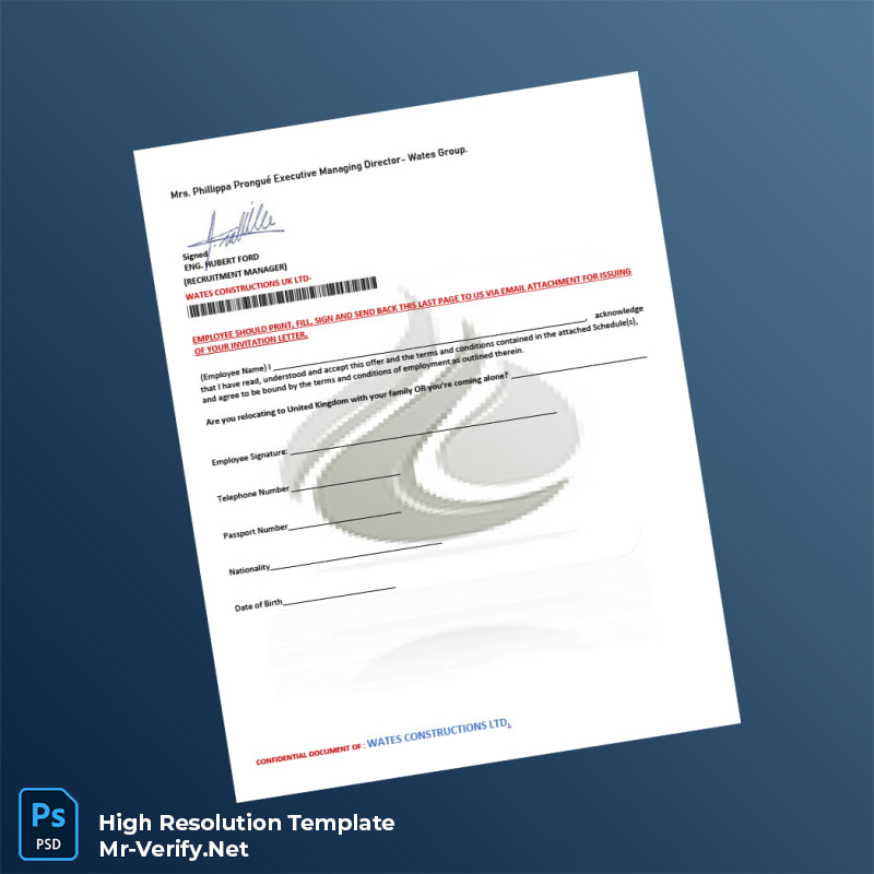 Editable United Kingdom Wates Construction Employment Verification Letter Word and Pdf Template 5 page Editable United Kingdom Wates Construction Employment Verification Letter Word and Pdf Template 5 page