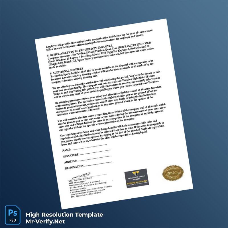 Editable United Kingdom Willmott Dixon Appointment and Confirmation Letter Word and Pdf Template 2 page Editable United Kingdom Willmott Dixon Appointment and Confirmation Letter Word and Pdf Template 2 page