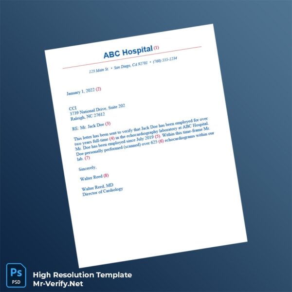 Editable United States ABC Hospital Employment Verification Letter Word and Pdf Template