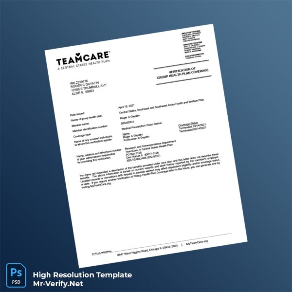 Editable United States Central States Southeast and Southwest Areas Health and Welfare Plan Coverage Verification Letter Template in Word