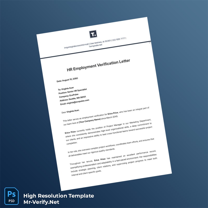 Editable United States EcoPulse Employment Verification Letter Word and Pdf Template 2 page Editable United States EcoPulse Employment Verification Letter Word and Pdf Template 2 page