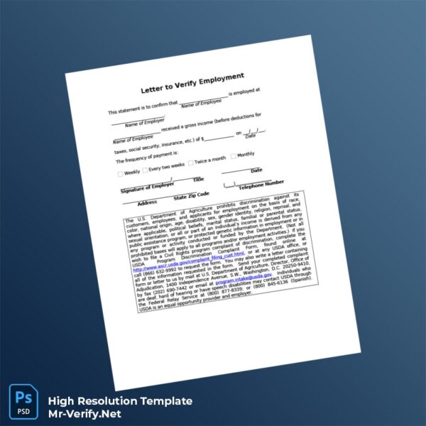 Editable United States Employer Employment Verification Letter Word and Pdf Template