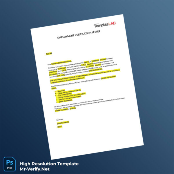 Editable United States Employer Name Employment Verification Letter Word and Pdf Template 2 page