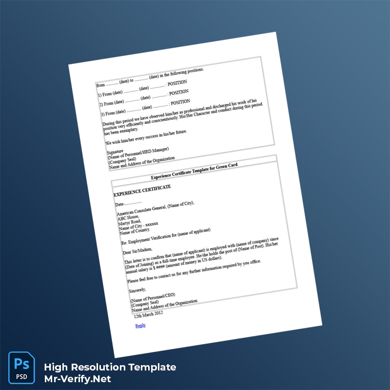 Editable United States Employment Certificate Word and Pdf Template 4 page Editable United States Employment Certificate Word and Pdf Template 4 page