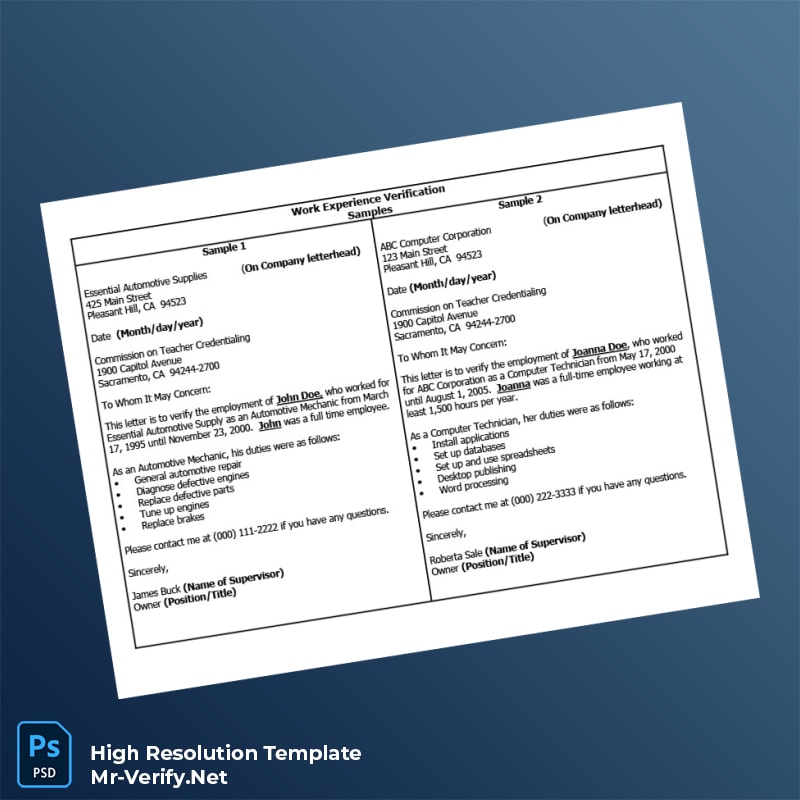 Editable United States Essential Automotive Supplies Work Experience Verification Letter Word and Pdf Template 2 page Editable United States Essential Automotive Supplies Work Experience Verification Letter Word and Pdf Template 2 page