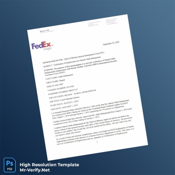 Editable United States FedEx Employment Verification Letter Word and Pdf Template 2 page