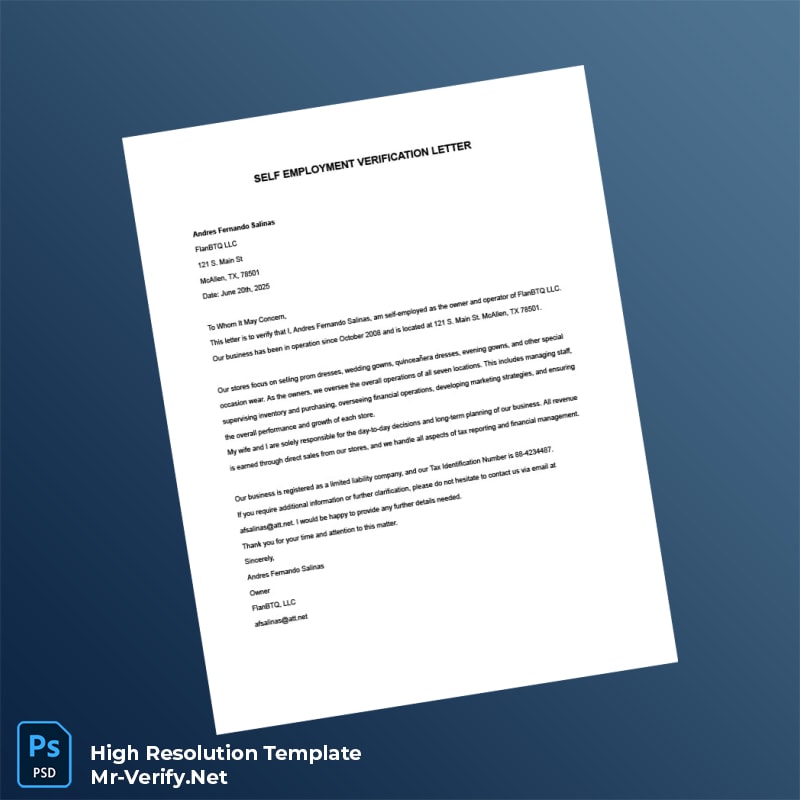 Editable United States FlanBTQ LLC Employment Verification Letter Word and Pdf Template Editable United States FlanBTQ LLC Employment Verification Letter Word and Pdf Template