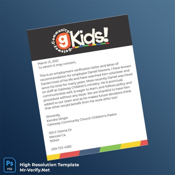 Editable United States Gateway Community Church Employment Verification Letter Word and Pdf Template Editable United States Gateway Community Church Employment Verification Letter Word and Pdf Template