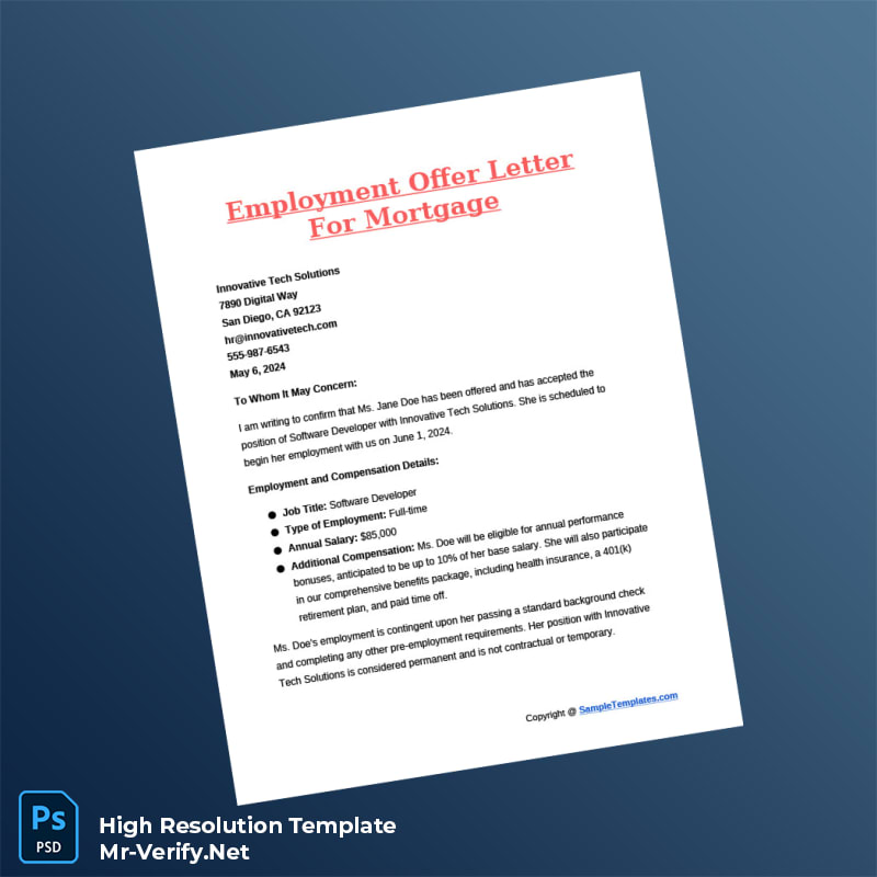 Editable United States Innovative Tech Solutions Employment Offer Letter Word and Pdf Template 2 page Editable United States Innovative Tech Solutions Employment Offer Letter Word and Pdf Template 2 page