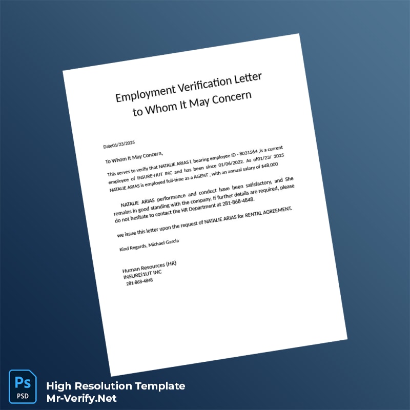 Editable United States Insure-Hut Inc Employment Verification Letter Word and Pdf Template 2 page Editable United States Insure-Hut Inc Employment Verification Letter Word and Pdf Template 2 page