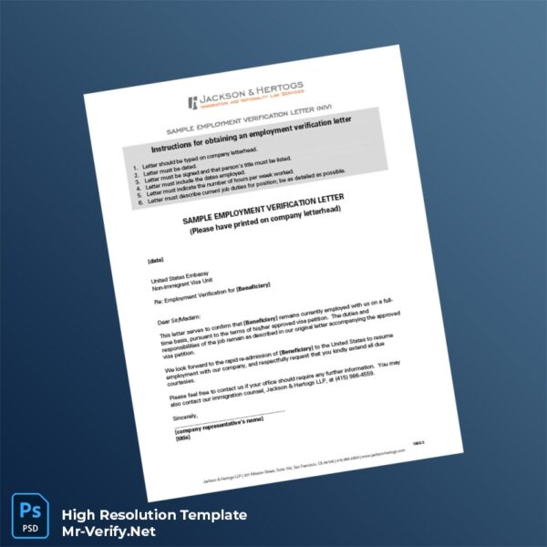 Editable United States Jackson Hertogs LLP Employment Verification Letter Word and Pdf Template