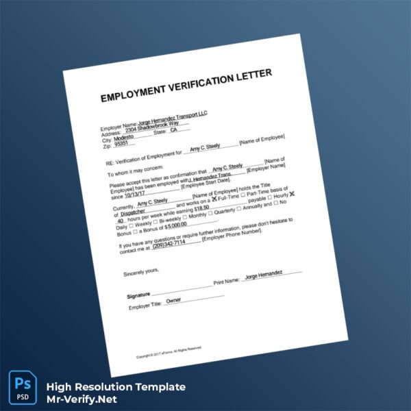 Editable United States Jorge Hernandez Transport LLC Employment Verification Letter Word and Pdf Template