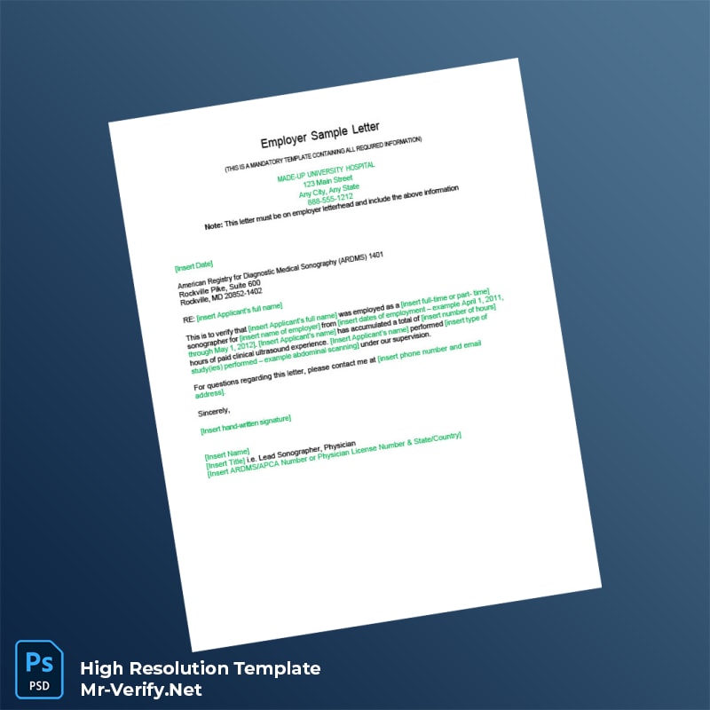 Editable United States Made-Up University Hospital Employment Verification Letter Word and Pdf Template 2 page Editable United States Made-Up University Hospital Employment Verification Letter Word and Pdf Template 2 page