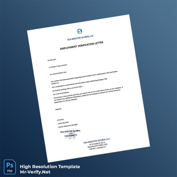 Editable United States Sea Master Global LLC Employment Verification Letter Word and Pdf Template