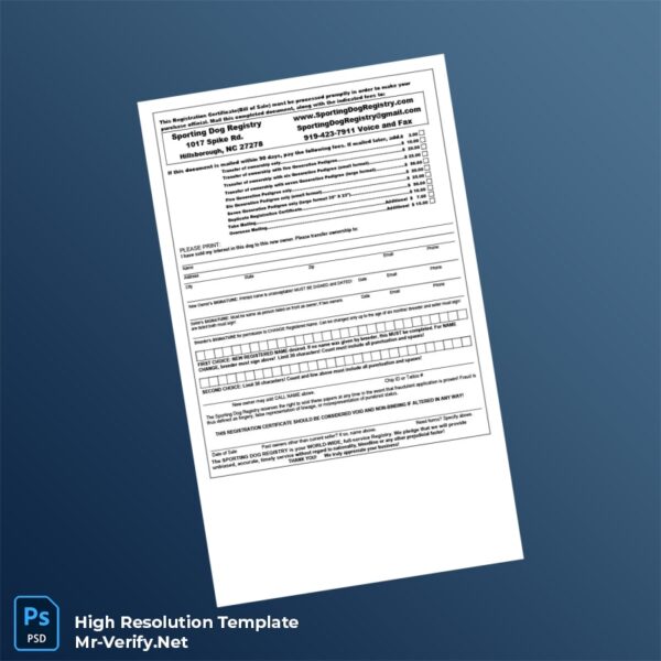 Editable United States Sporting Dog Registry Registration Certificate Word and Pdf Template Editable United States Sporting Dog Registry Registration Certificate Word and Pdf Template