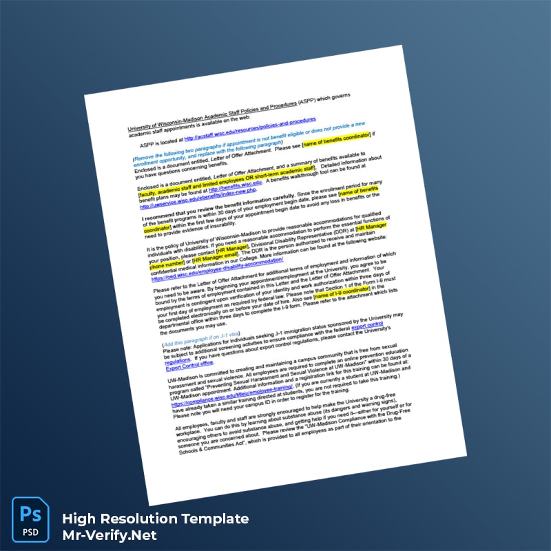 Editable United States UW-Madison Employment Verification Letter Word and Pdf Template 3 page Editable United States UW-Madison Employment Verification Letter Word and Pdf Template 3 page