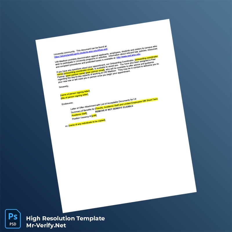 Editable United States UW-Madison Employment Verification Letter Word and Pdf Template 3 page Editable United States UW-Madison Employment Verification Letter Word and Pdf Template 3 page