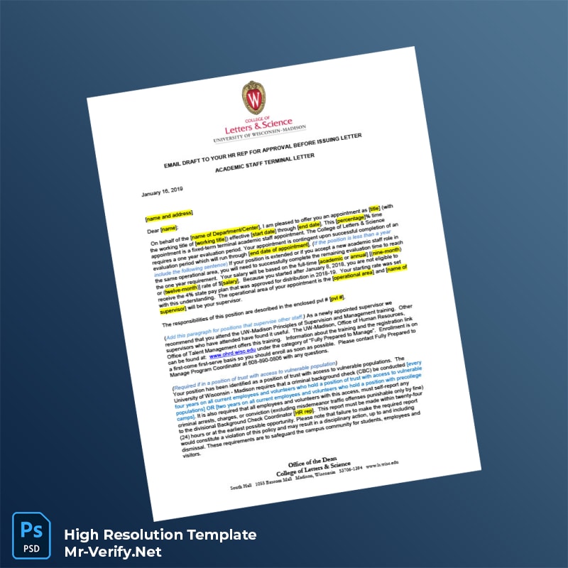 Editable United States UW-Madison Employment Verification Letter Word and Pdf Template 3 page Editable United States UW-Madison Employment Verification Letter Word and Pdf Template 3 page