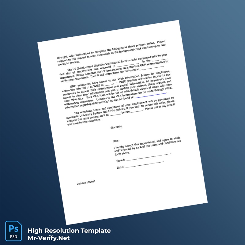 Editable United States University of New Hampshire Employment Verification Letter Word and Pdf Template 2 page Editable United States University of New Hampshire Employment Verification Letter Word and Pdf Template 2 page