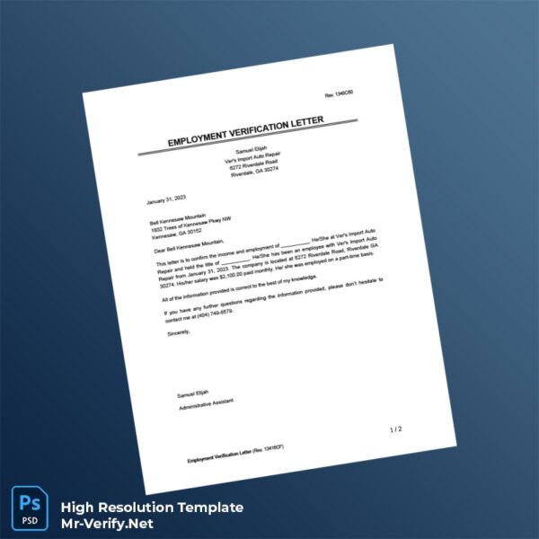 Editable United States Ver s Import Auto Repair Employment Verification Letter Word and Pdf Template 2 page