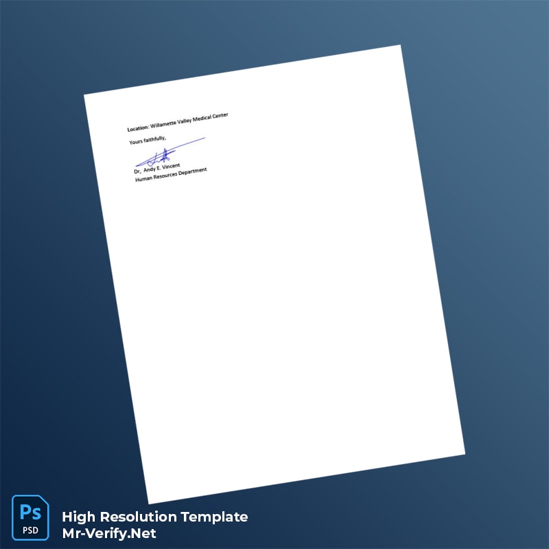 Editable United States Willamette Valley Medical Center Employment Verification Letter Word and Pdf Template 2 page Editable United States Willamette Valley Medical Center Employment Verification Letter Word and Pdf Template 2 page