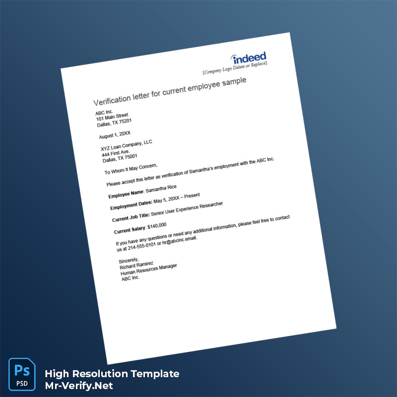 Editable United States XYZ Inc Employment Verification Letter Word and Pdf Template 4 page Editable United States XYZ Inc Employment Verification Letter Word and Pdf Template 4 page