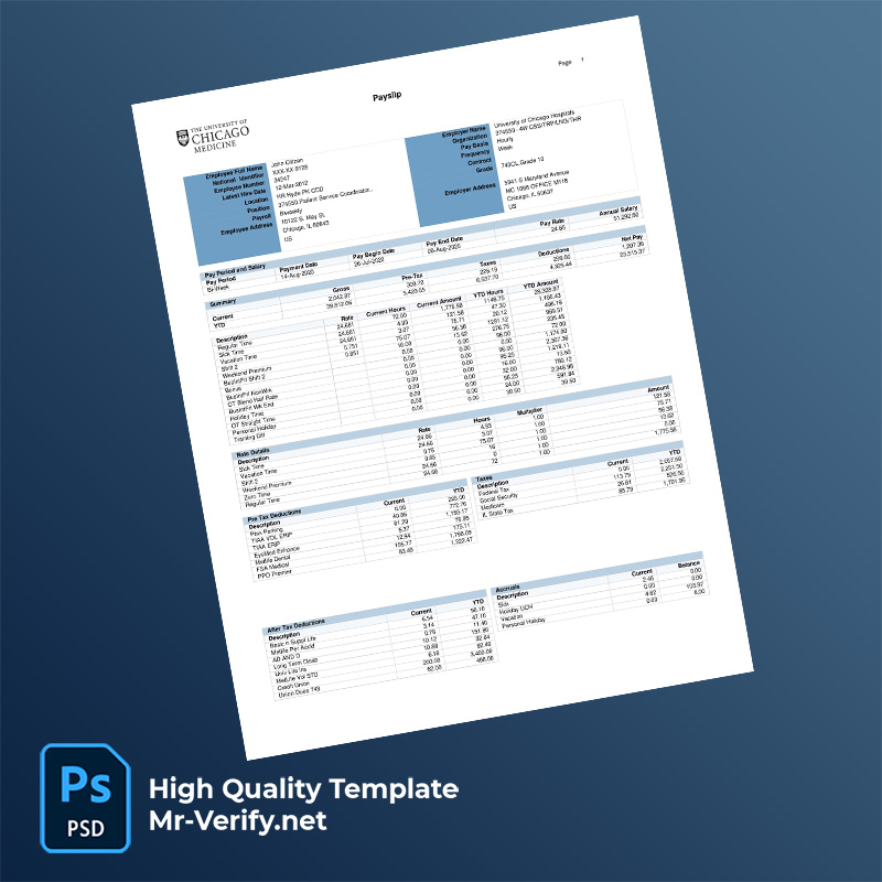 University of Chicago Hospitals payslip word and pdf template University of Chicago Hospitals payslip word and pdf template