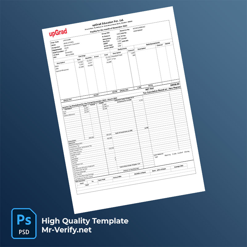 Upgrad Educaton Pvt Ltd payslip word and pdf template Upgrad Educaton Pvt Ltd payslip word and pdf template