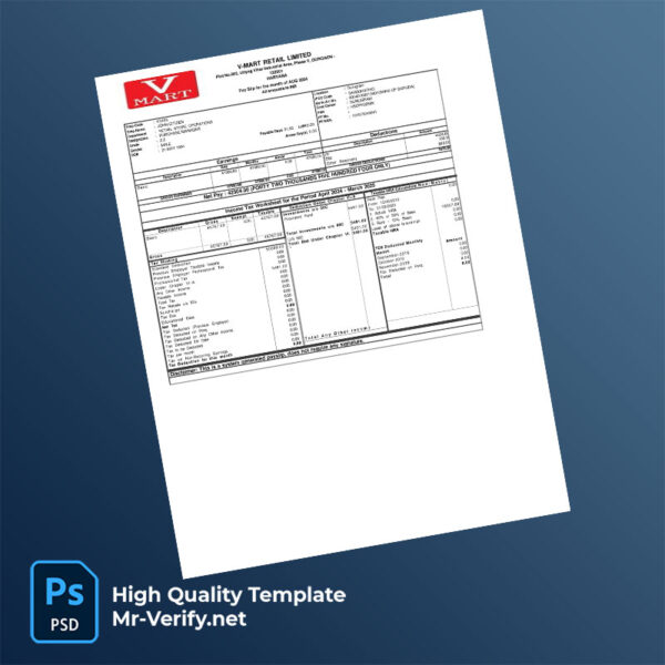 V-MART Retail Limited payslip word and pdf template