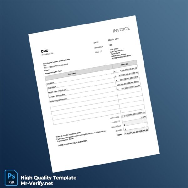 Vatican City Devil Must Die Invoice Template in Word and PDF formats Vatican City Devil Must Die Invoice Template in Word and PDF formats