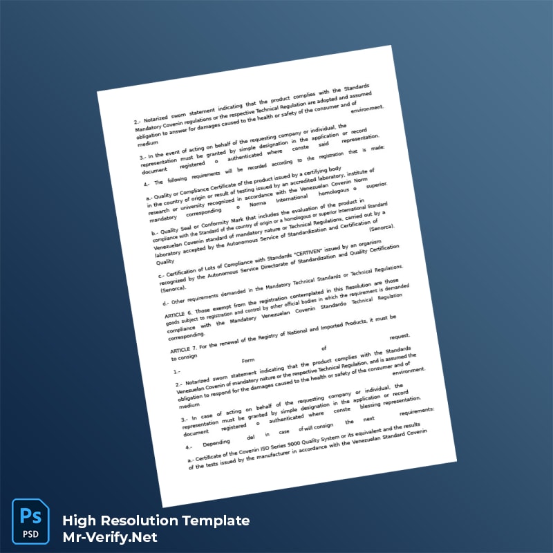 Editable Venezuela Ministry of Commerce National Products Registration Certificate Word and Pdf Template 6 page Editable Venezuela Ministry of Commerce National Products Registration Certificate Word and Pdf Template 6 page