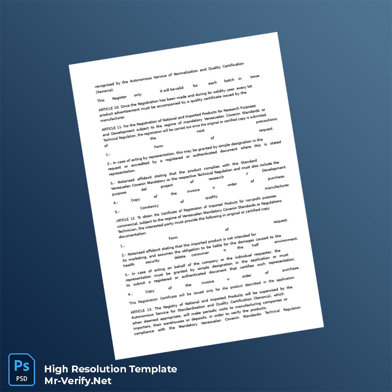 Editable Venezuela Ministry of Commerce National Products Registration Certificate Word and Pdf Template 6 page Editable Venezuela Ministry of Commerce National Products Registration Certificate Word and Pdf Template 6 page