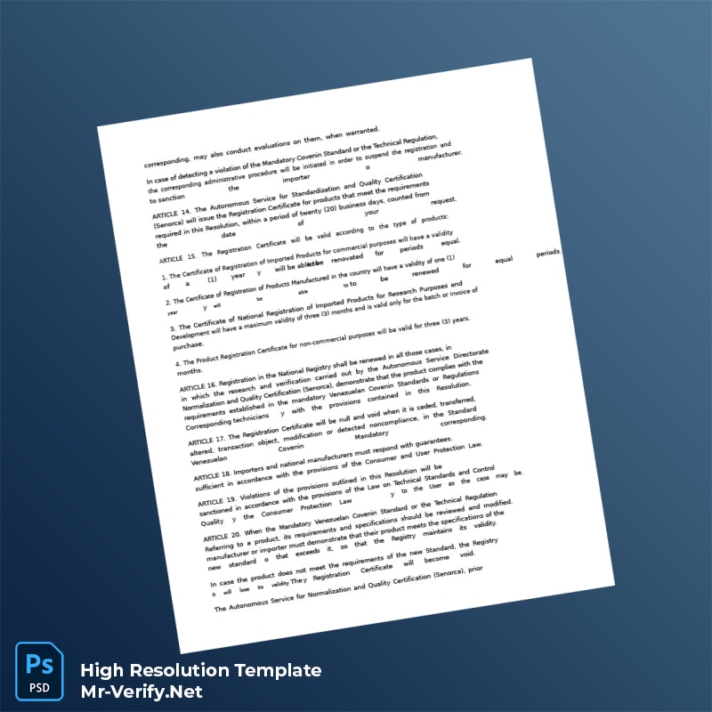 Editable Venezuela Ministry of Commerce National Products Registration Certificate Word and Pdf Template 6 page Editable Venezuela Ministry of Commerce National Products Registration Certificate Word and Pdf Template 6 page